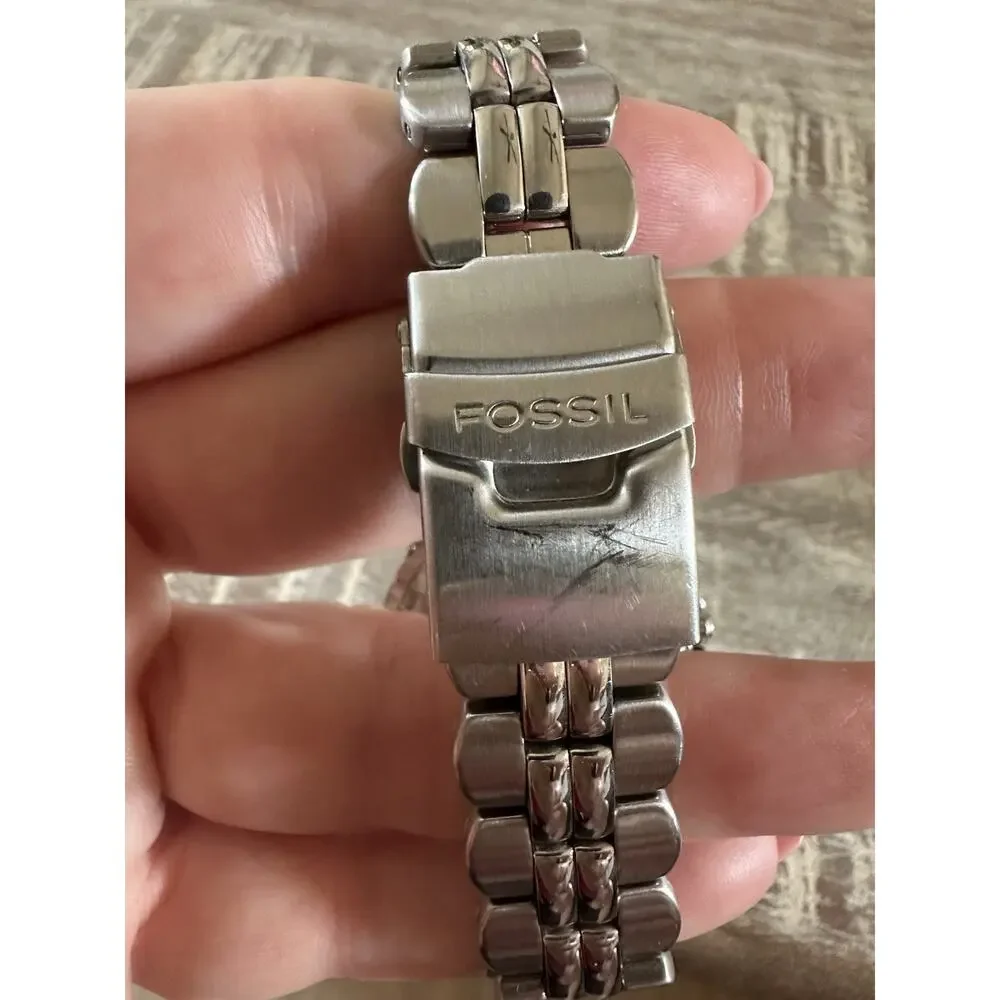 Fossil Mens Watch 35mm Blue Dial Diver AM-3715 Stainless Steel New Battery
